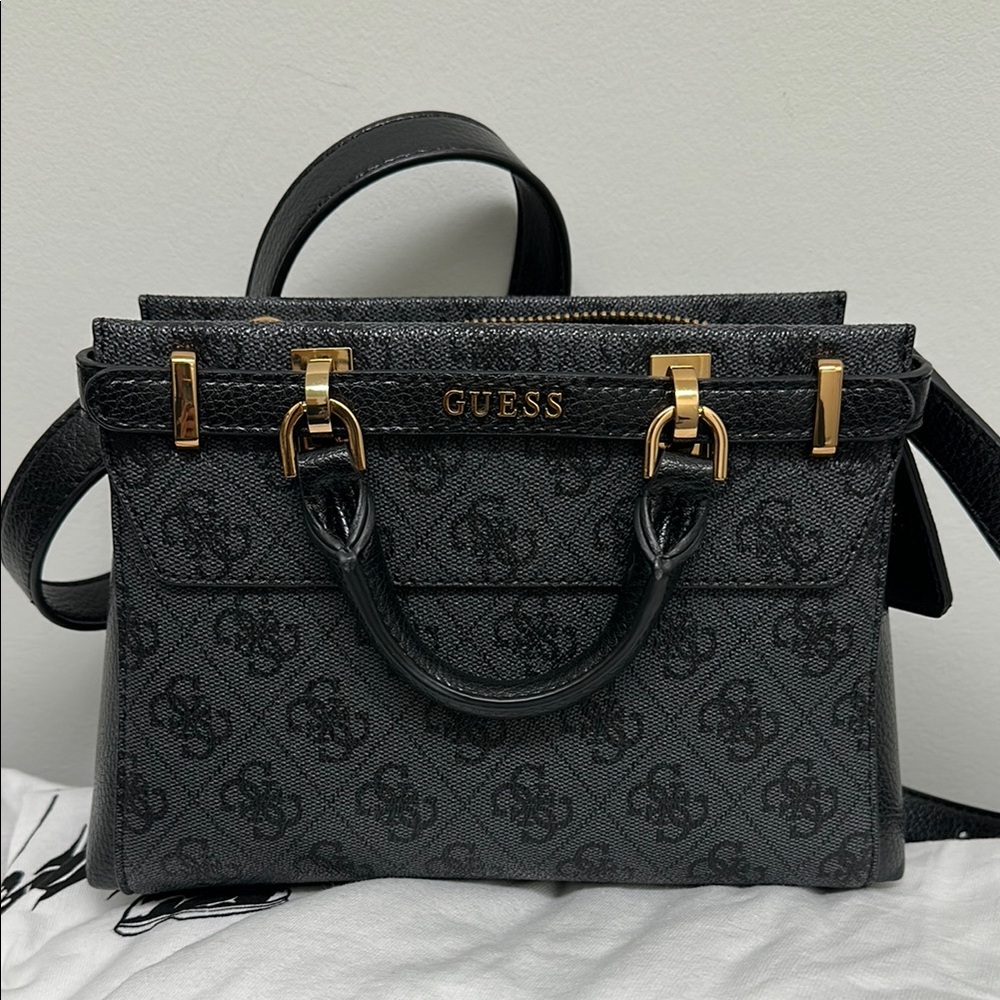 Guess Black Mini Satchel with Gold Accents